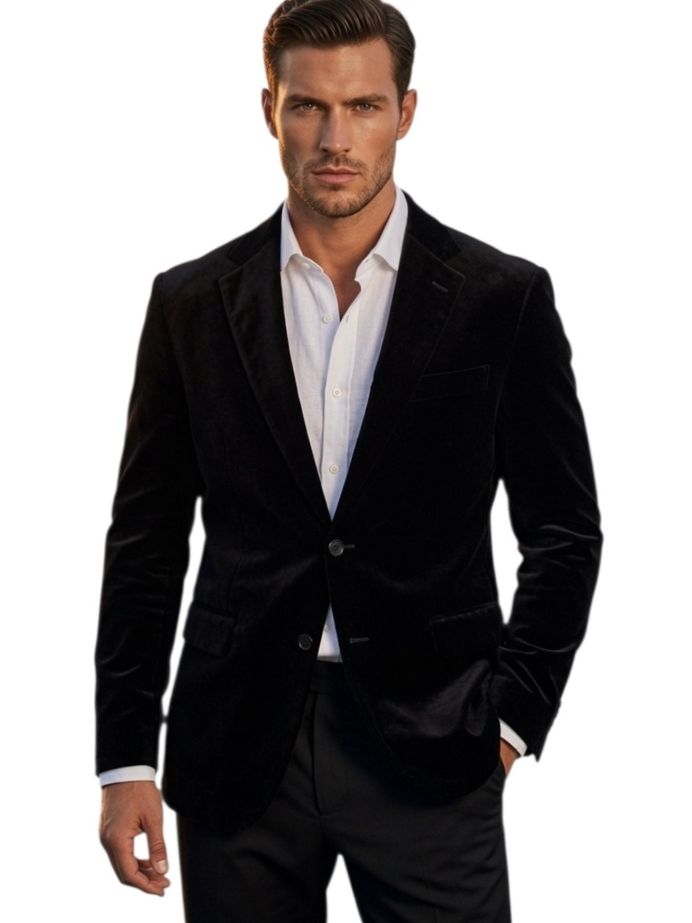 Men's Black Velvet Single-Breasted Blazer